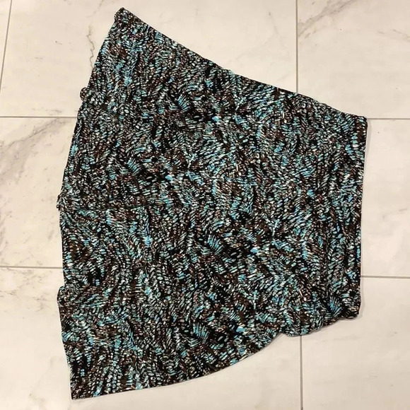 Dress Barn Mini Brown Aqua Geometric Leaf Pull On A-line Skater Skirt Stretch S - Picture 5 of 5